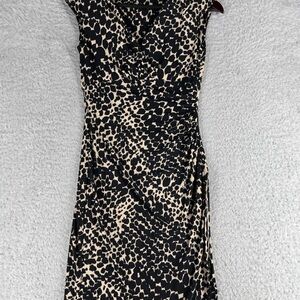 Ralph Lauren Dress Womens 4 Black Beige Cheetah‎ Print Stretch Party EUC
